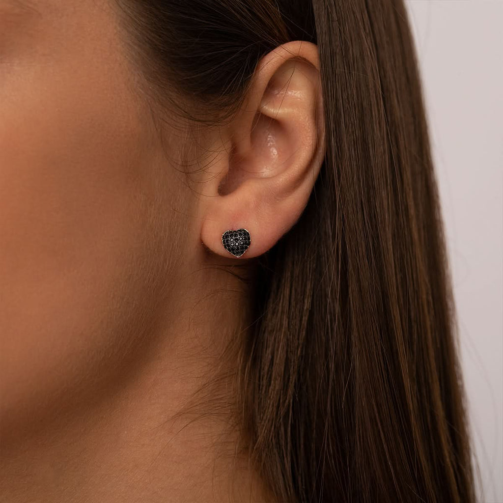Black Rose Heart Stud Earrings - ShopLorca
