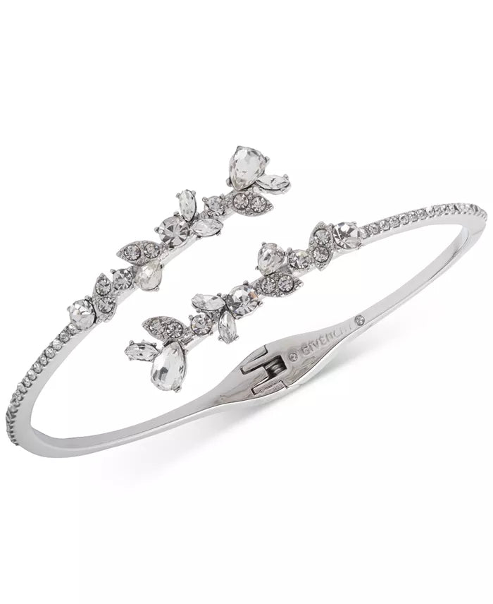 Crystal Floral Bypass Cuff Bracelet - ShopLorca