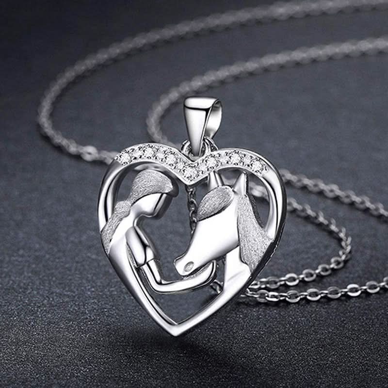 Girl and Horse Affection Heart Necklace - ShopLorca