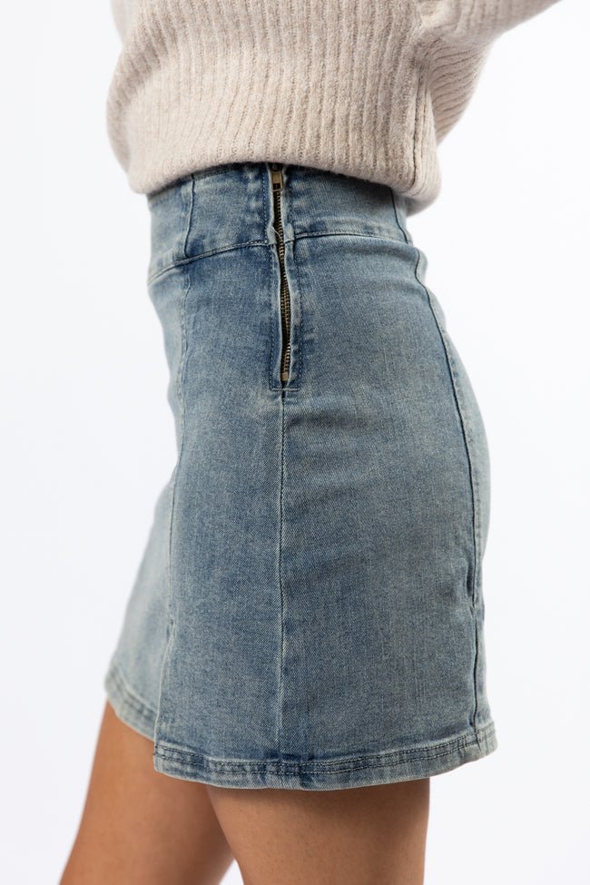 My Time To Shine Medium Wash Side Slit Denim Skirt - ShopLorca