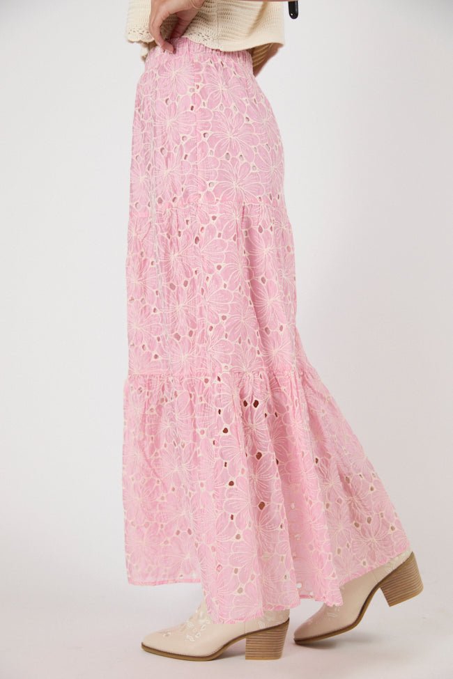 No Place Like This Pink Embroidered Maxi Skirt SALE - ShopLorca