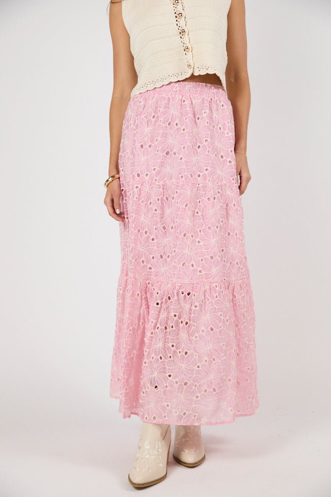 No Place Like This Pink Embroidered Maxi Skirt SALE - ShopLorca
