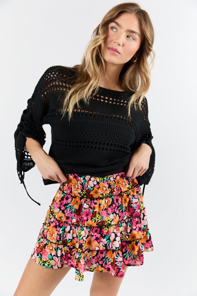 Through The Garden Black Multi Color Floral Mini Skort SALE - ShopLorca