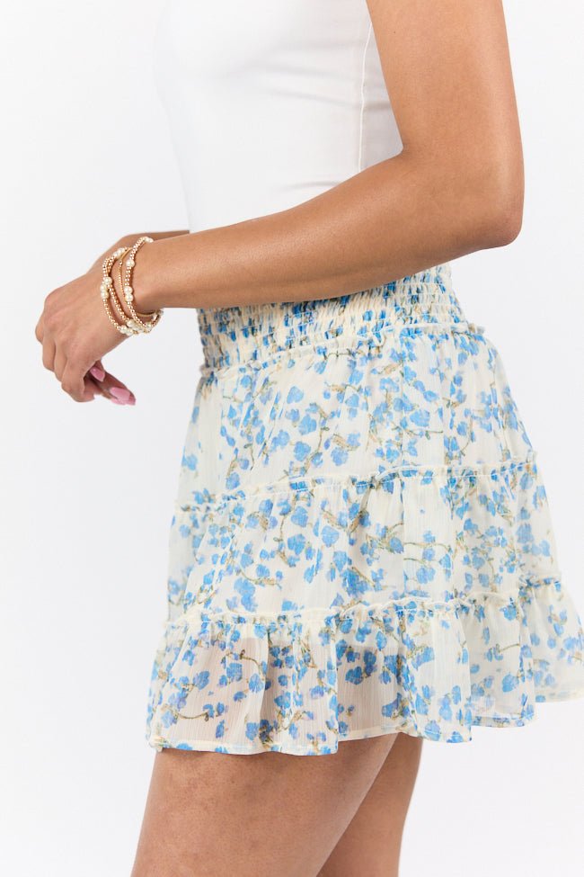 Through The Garden Blue Multi Color Floral Mini Skort - ShopLorca