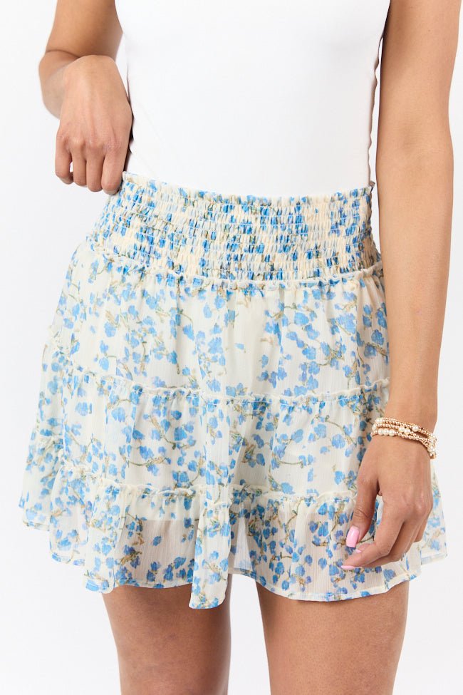 Through The Garden Blue Multi Color Floral Mini Skort - ShopLorca
