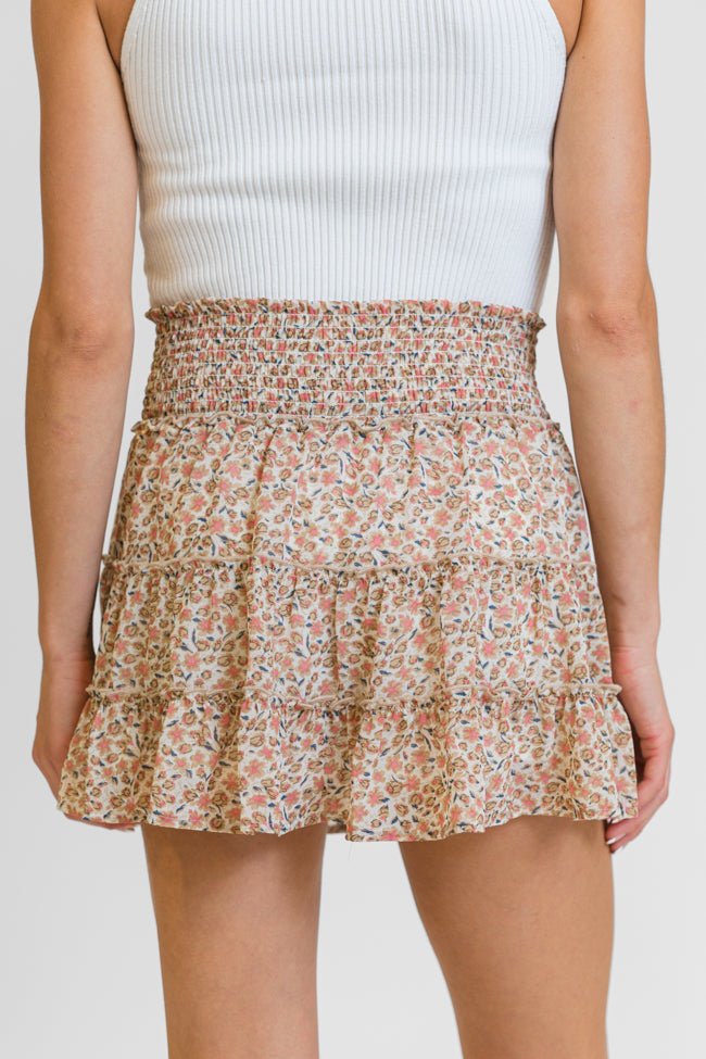 Through The Garden Ivory and Tan Floral Mini Skort SALE - ShopLorca