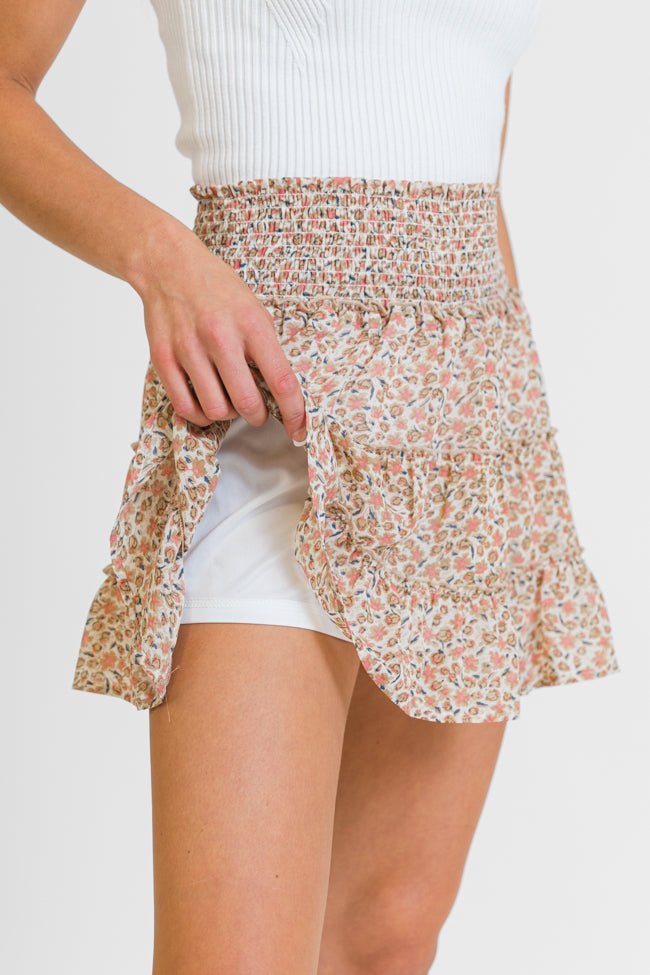 Through The Garden Ivory and Tan Floral Mini Skort SALE - ShopLorca