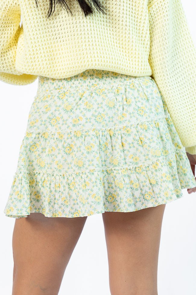 Through The Garden Ivory and Yellow Mini Skort - ShopLorca