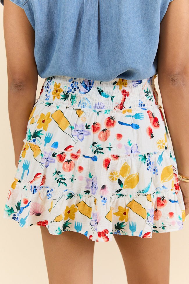 Through The Garden Ivory Multi Icon Mini Skort - ShopLorca
