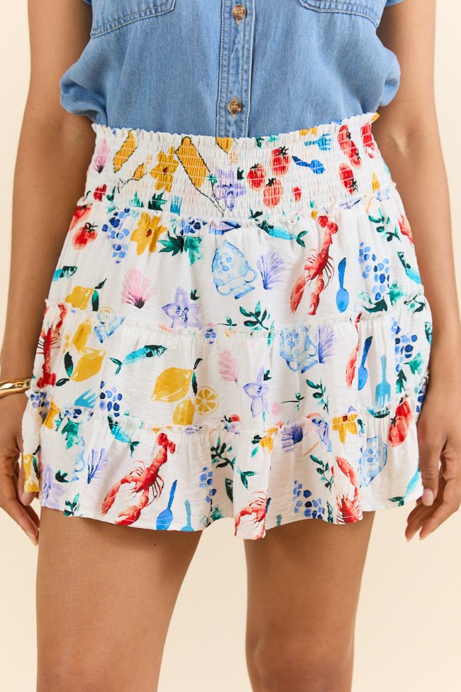 Through The Garden Ivory Multi Icon Mini Skort - ShopLorca