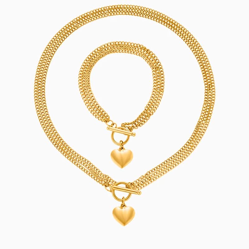 Triple Layer Lustrous Heart Jewelry Set - ShopLorca