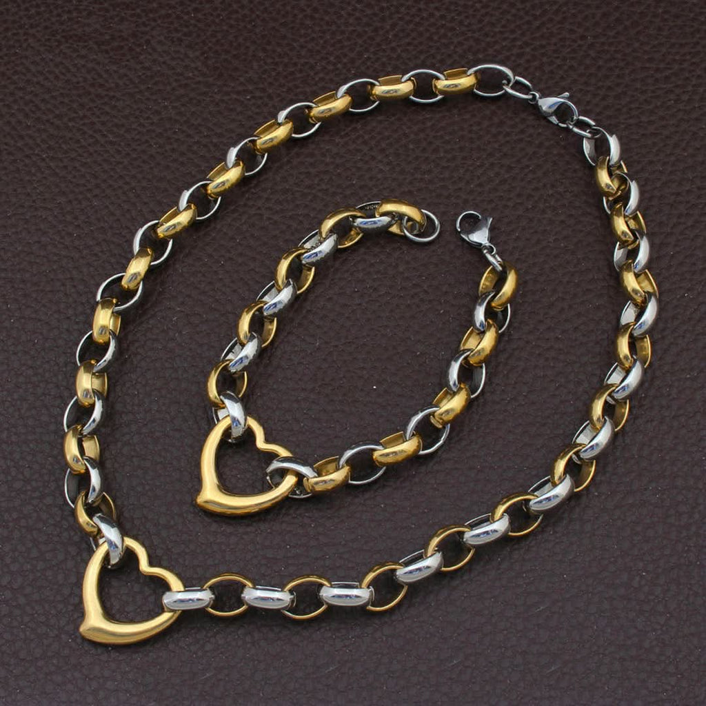 Two Tone Heart Pendant Jewelry Set - ShopLorca