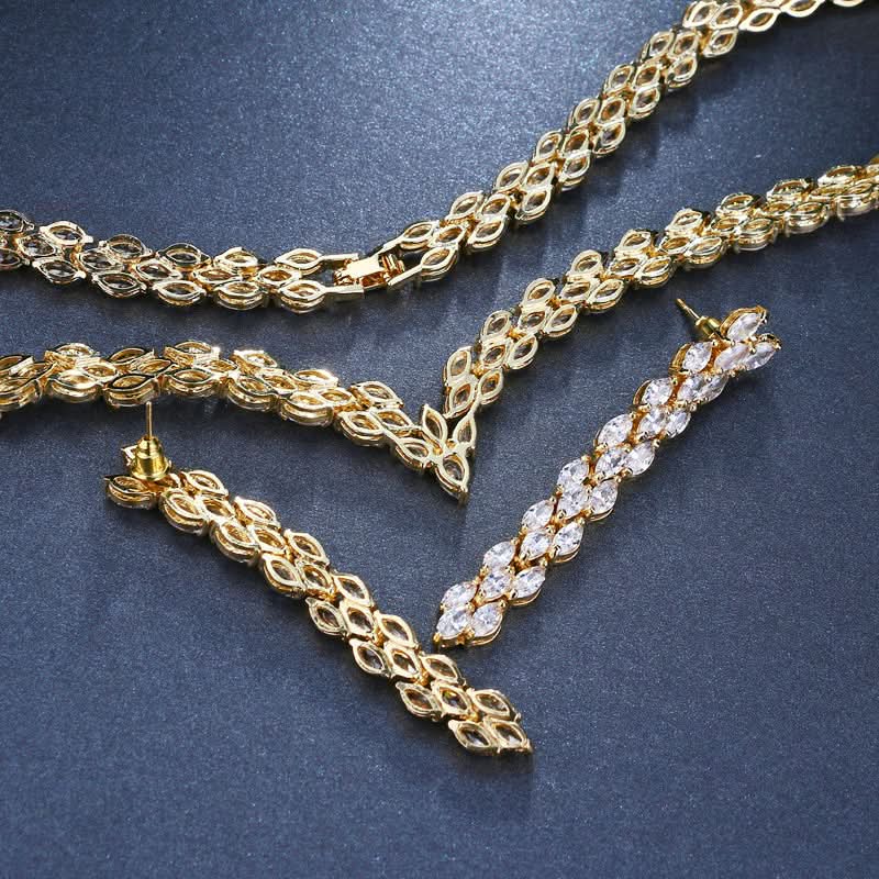 Vibrant Zircon Leaf Jewelry Set - ShopLorca