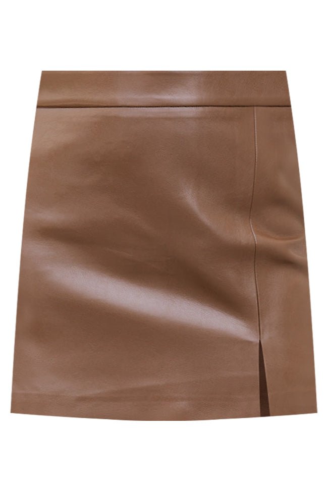 Wish I Could Go Back Brown Faux Leather Mini Skirt SALE - ShopLorca